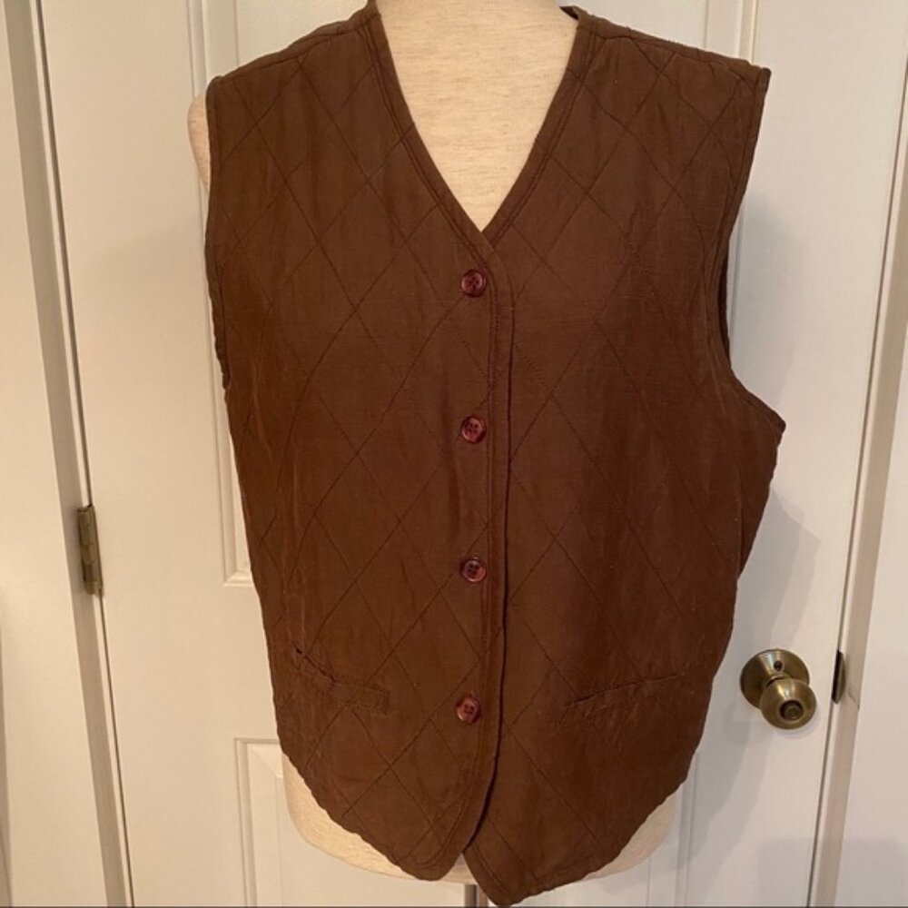 DEBRA DeROO VEST BROWN QUILTED BUTTON CLOSE SIZE S SMALL JACKET COAT
